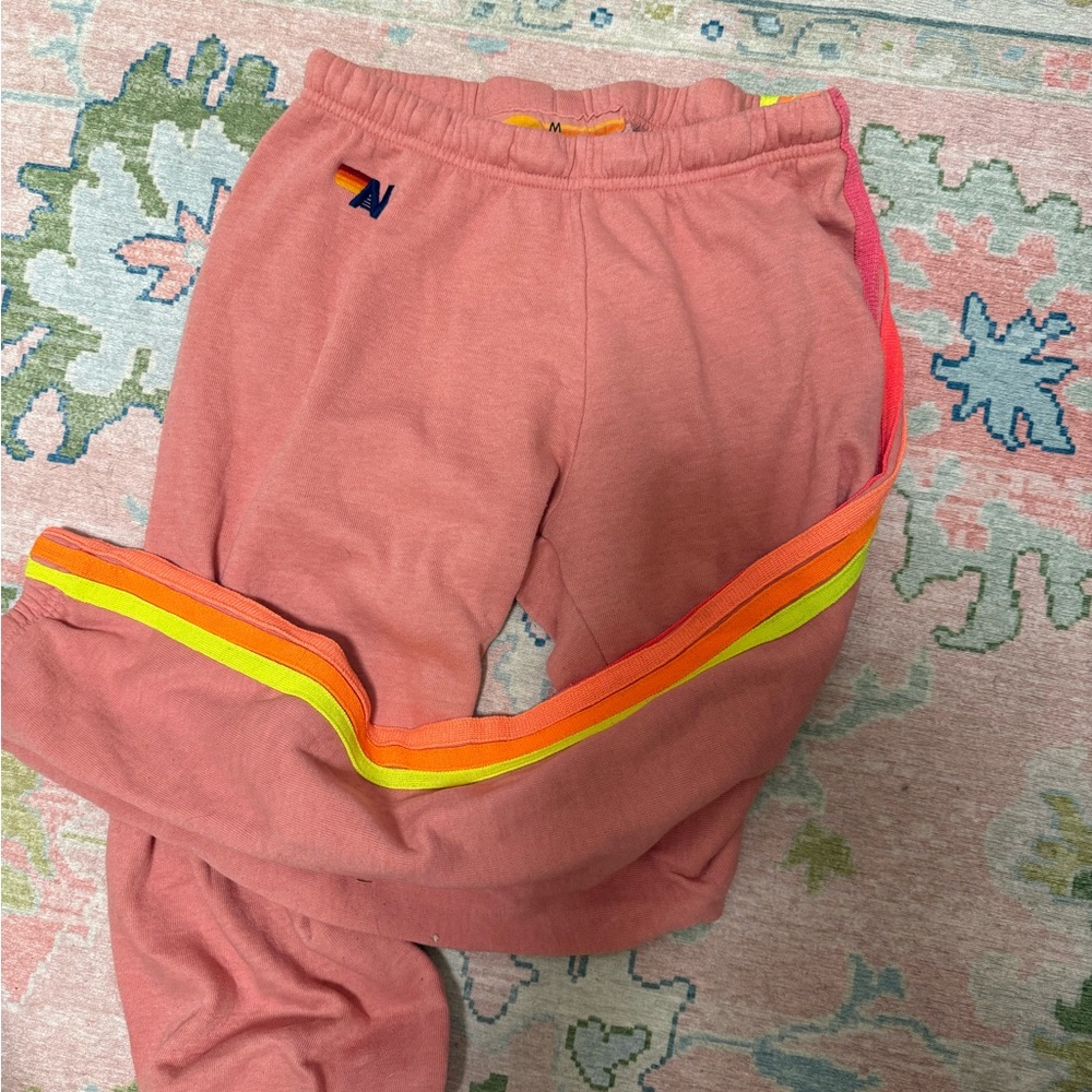 Aviator Nation Coral Joggers with Rainbow Stripe